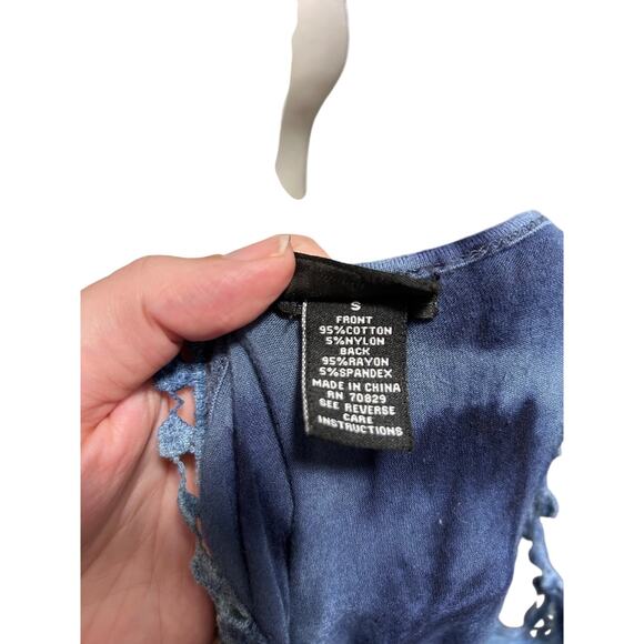 Rue21 Tank Top S Womens Y2K 90s Style Lace Tie dye Fitted Fringe Indie Festival - Picture 2 of 8